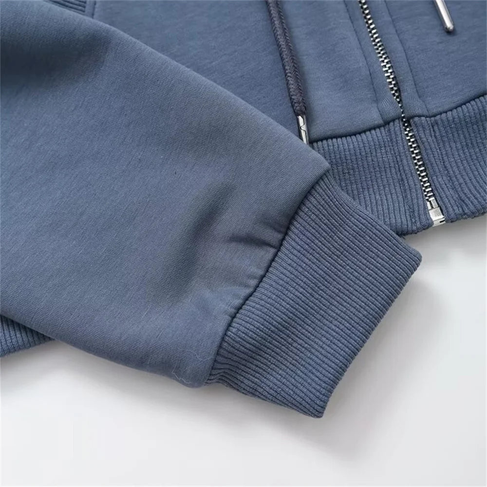Zipper Hooded Pants Set