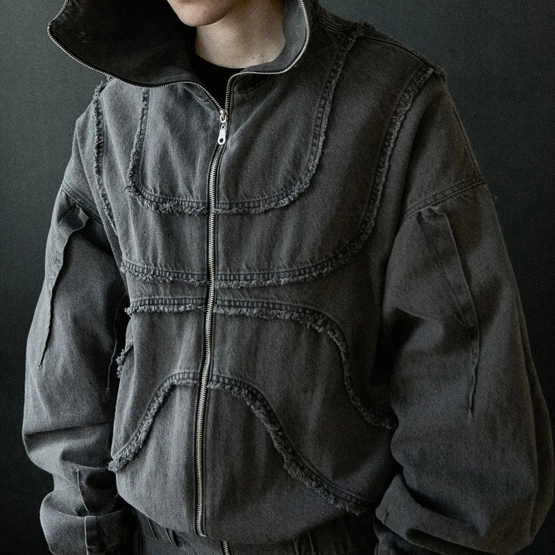 Y2K Denim Zip-Up Hoodie
