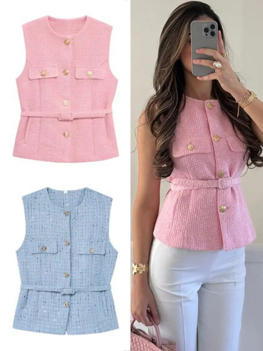Metal Button Waistcoat Top