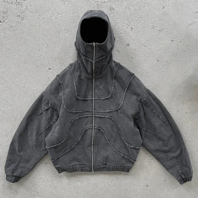 Y2K Denim Zip-Up Hoodie