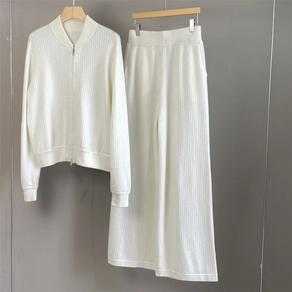 Cashmere Zipper Cardigan Set