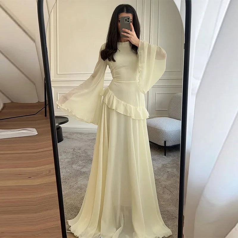 Fashion Flare Sleeve Ruff Long Dress