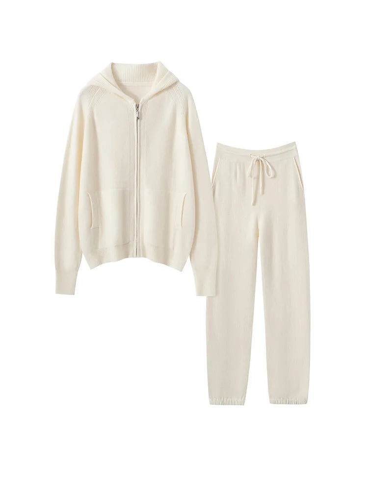 Cashmere Hooded Cardigan Set