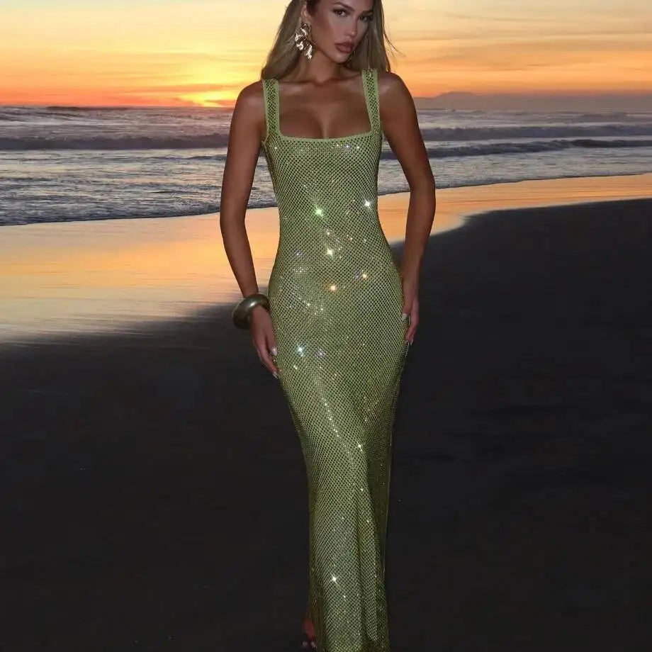 Sexy Backless Sequined Maxi Dress
