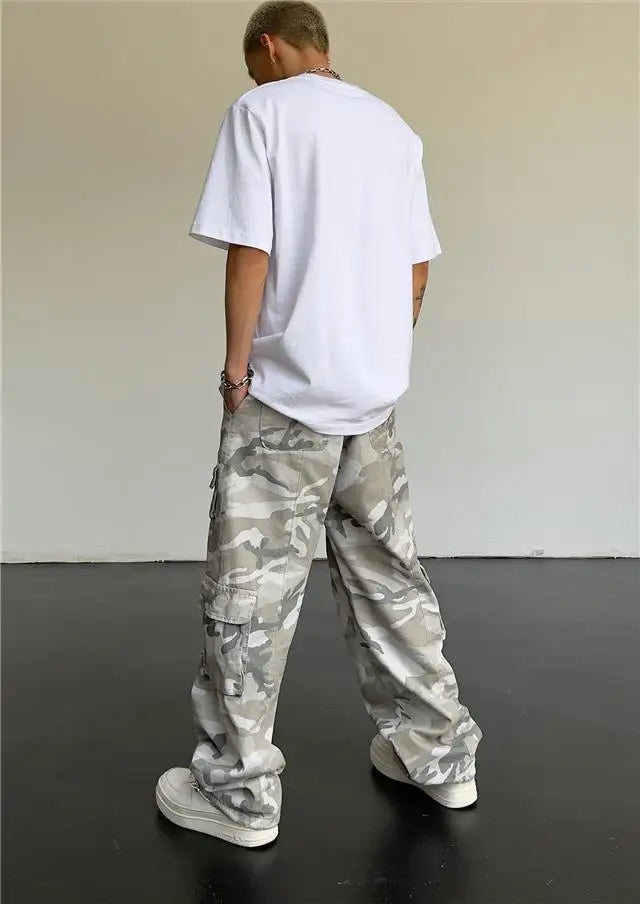 New 2025 Camouflage Cargo Pants for Men Elastic Waist Casual Pants Spring Autumn Hiphop Multi Pocket Baggy Streetwear Trousers