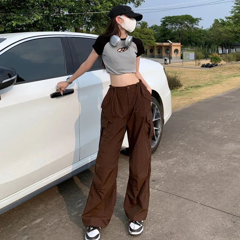 Brown Wide Leg Cargo Pants