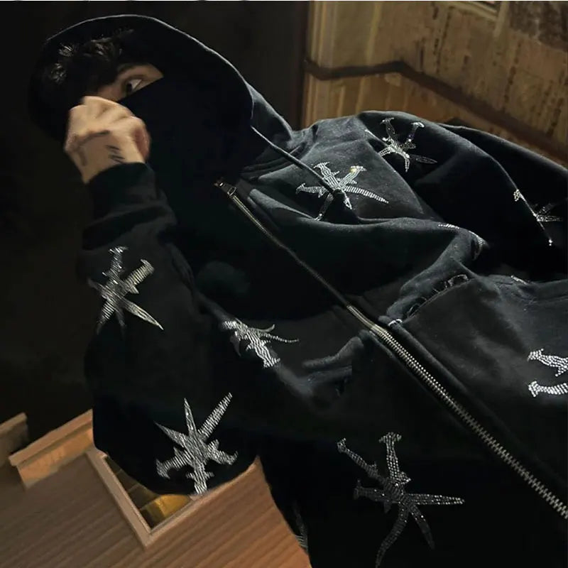 Rhinestone Zip Hoodie