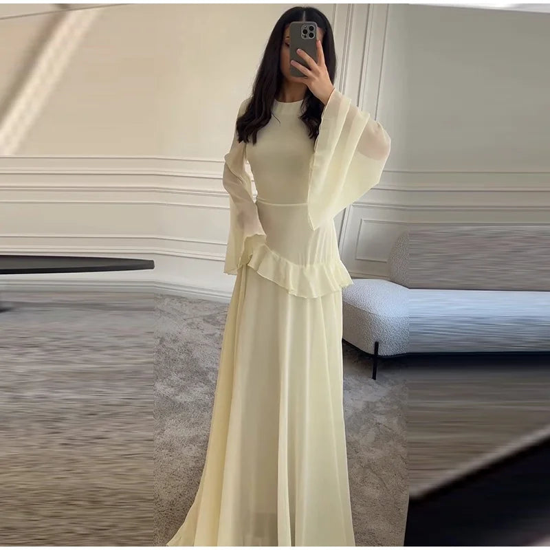 Fashion Flare Sleeve Ruff Long Dress