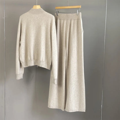 Cashmere Zipper Cardigan Set
