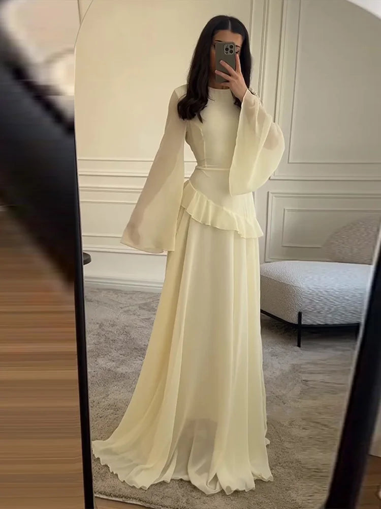Fashion Flare Sleeve Ruff Long Dress