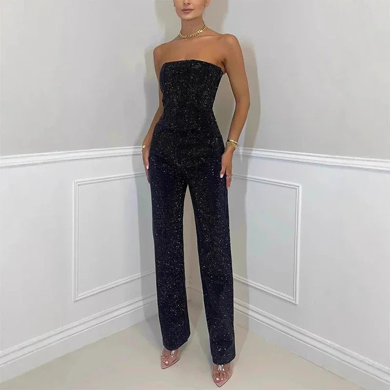 Rhinestone Slim Denim Set