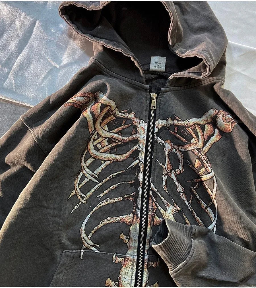 Y2K Skull Zip Hoodie