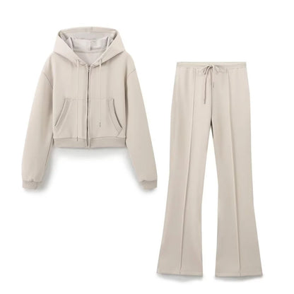 Zipper Hooded Pants Set
