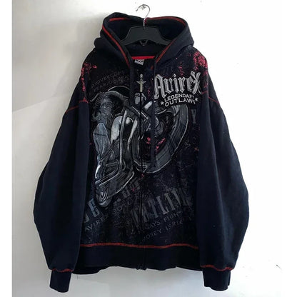 Y2K Skull Zip Hoodie