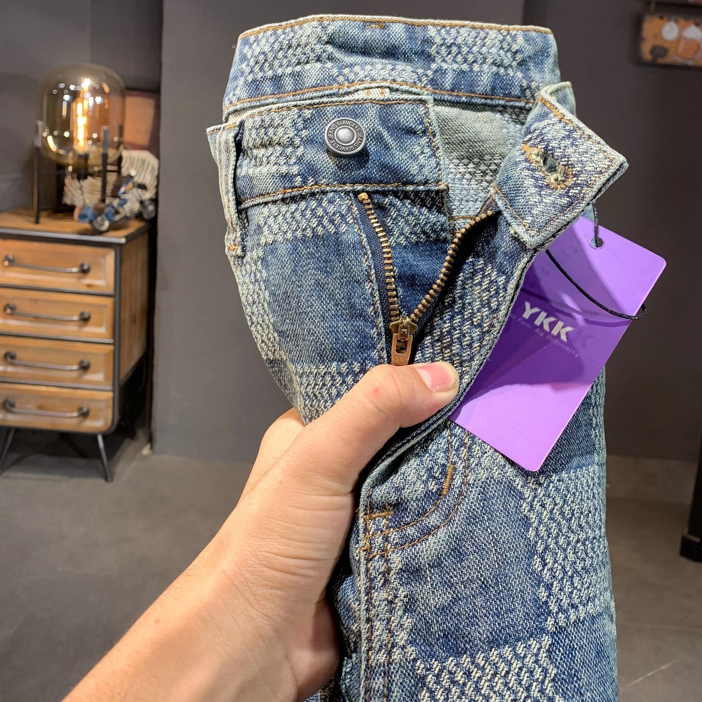 Men’s Plaid Denim Pants
