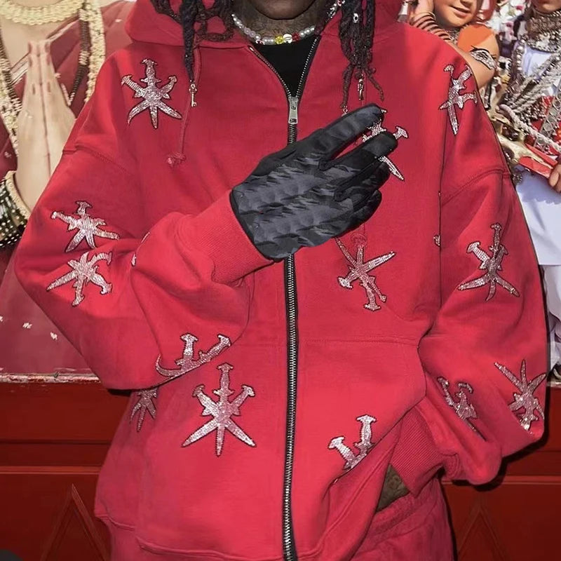 Rhinestone Zip Hoodie