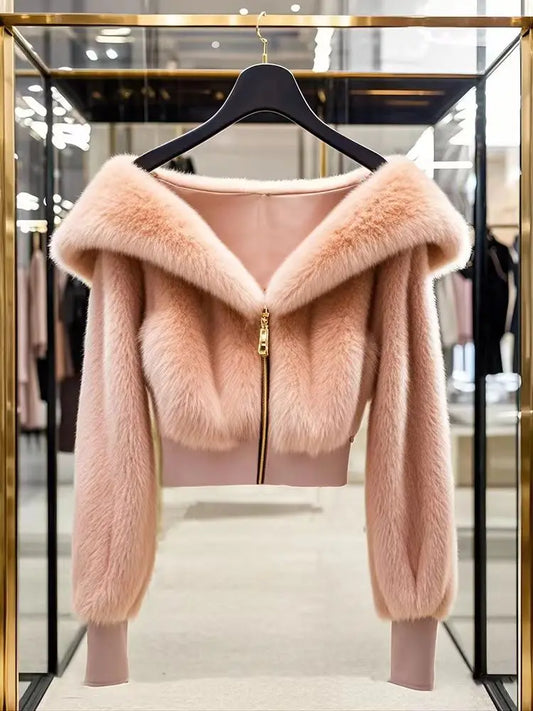 Fluffy Faux Fur V-Neck Jacket