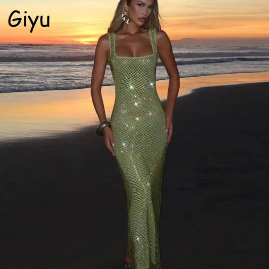 Sexy Backless Sequined Maxi Dress