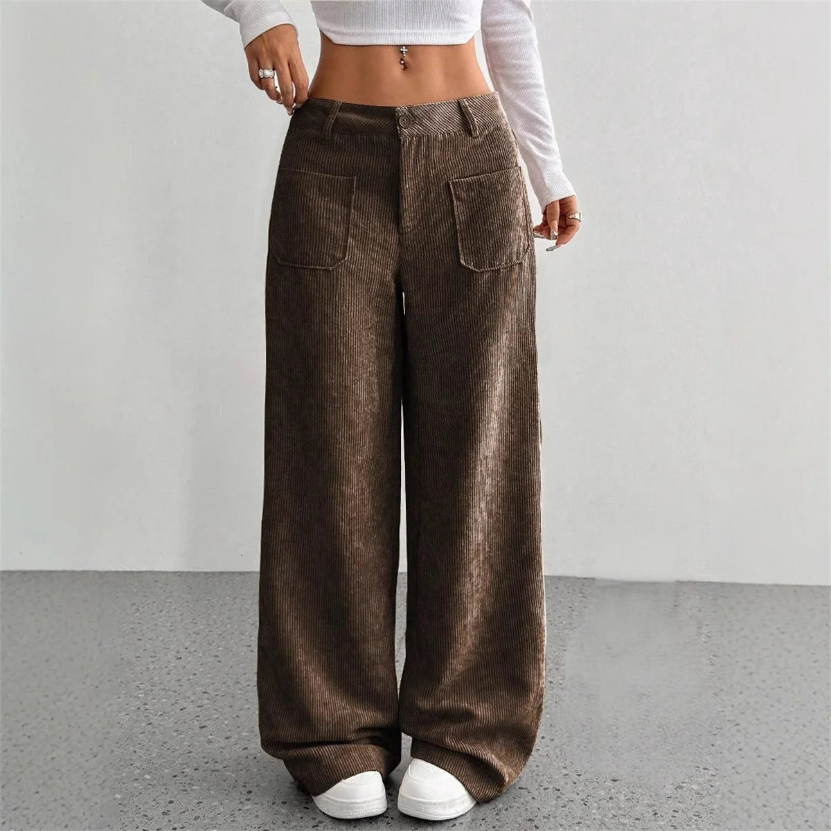 Retro Corduroy Wide-Leg Pants