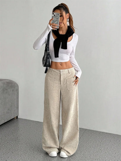 Retro Corduroy Wide-Leg Pants