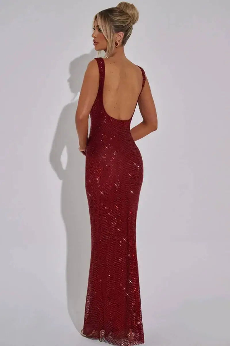 Sexy Backless Sequined Maxi Dress