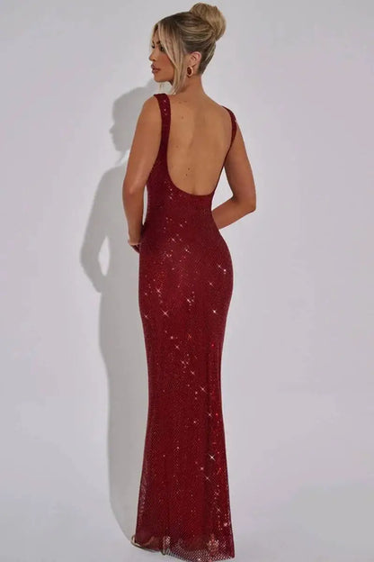 Sexy Backless Sequined Maxi Dress