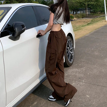 Brown Wide Leg Cargo Pants