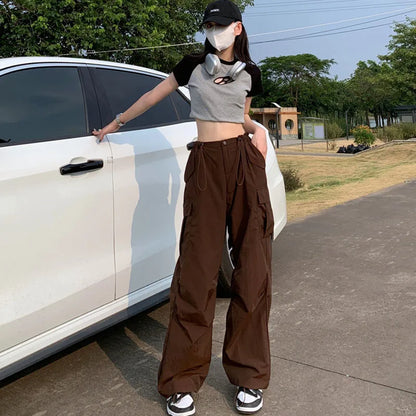 Brown Wide Leg Cargo Pants