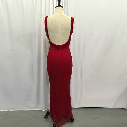 Sexy Backless Sequined Maxi Dress