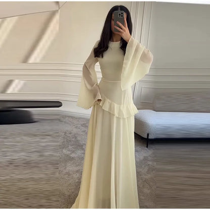Fashion Flare Sleeve Ruff Long Dress