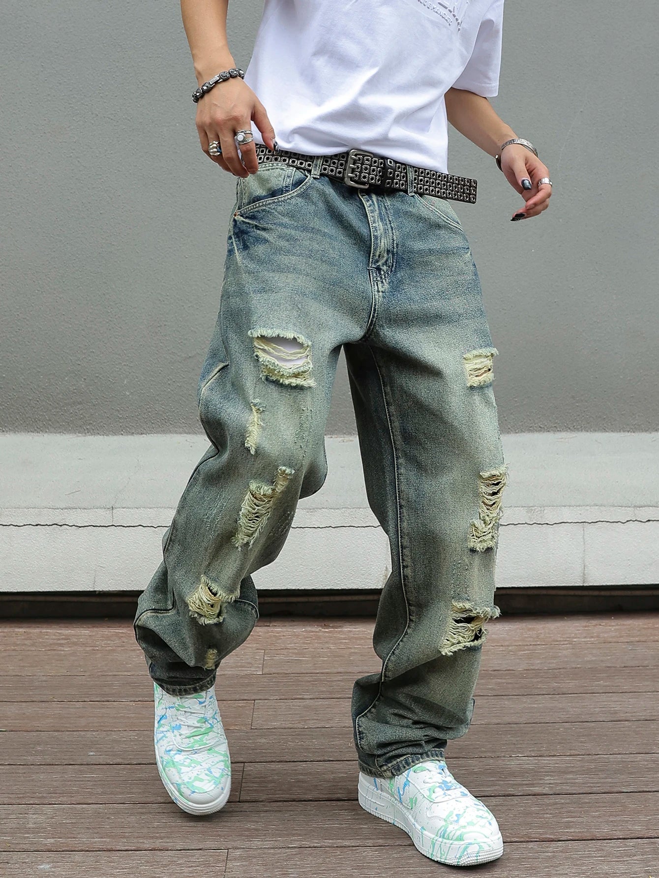 Men’s Y2K Ripped Distressed Jeans