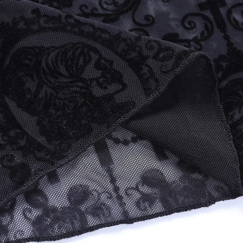 Y2K Gothic Lace Flare Mesh Pants
