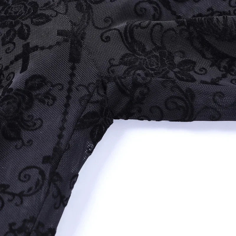 Y2K Gothic Lace Flare Mesh Pants
