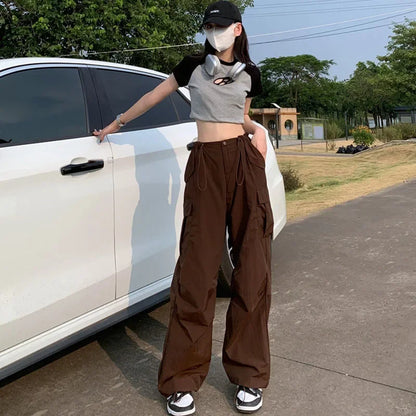 Brown Wide Leg Cargo Pants