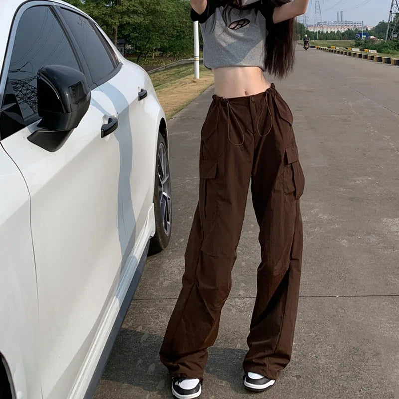 Brown Wide Leg Cargo Pants