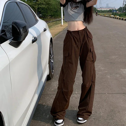 Brown Wide Leg Cargo Pants