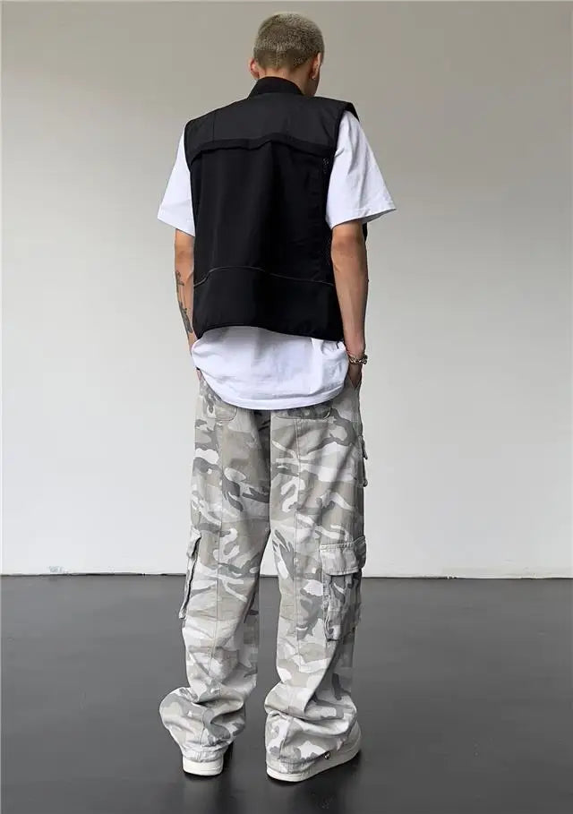 New 2025 Camouflage Cargo Pants for Men Elastic Waist Casual Pants Spring Autumn Hiphop Multi Pocket Baggy Streetwear Trousers