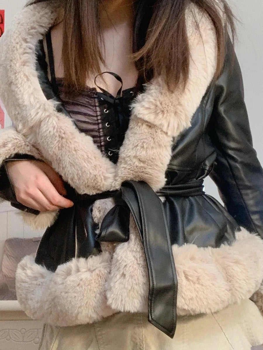 Women Leather Fur Jacket