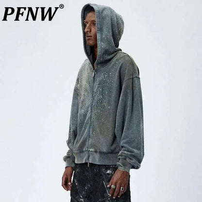 Rhinestone Washed Zip Hoodie