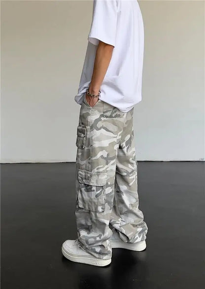 New 2025 Camouflage Cargo Pants for Men Elastic Waist Casual Pants Spring Autumn Hiphop Multi Pocket Baggy Streetwear Trousers