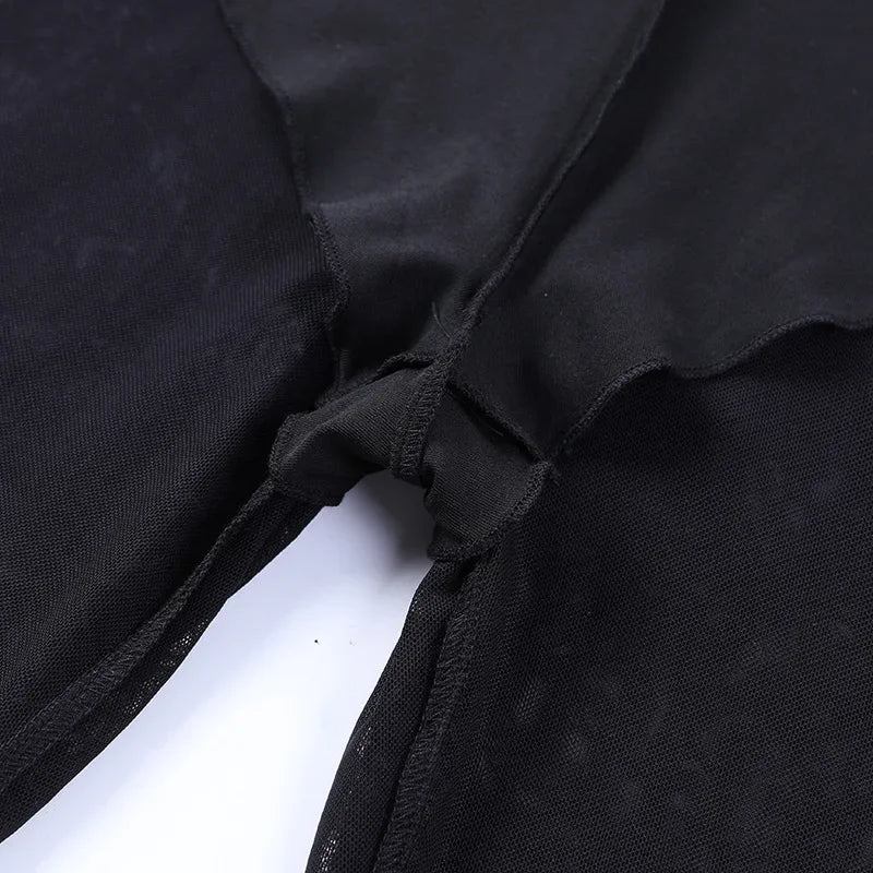Y2K Gothic Lace Flare Mesh Pants