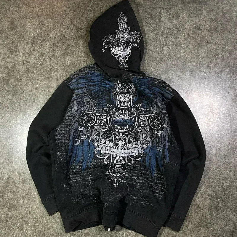 Y2K Skull Zip Hoodie
