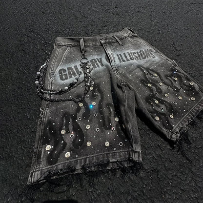 Rhinestone Distressed Denim Shorts