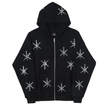 Rhinestone Zip Hoodie