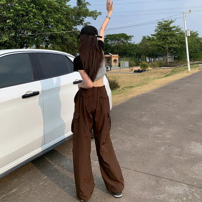 Brown Wide Leg Cargo Pants