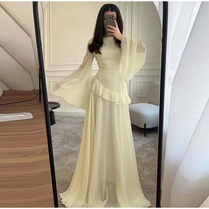 Fashion Flare Sleeve Ruff Long Dress