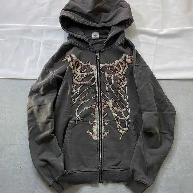Y2K Skull Zip Hoodie