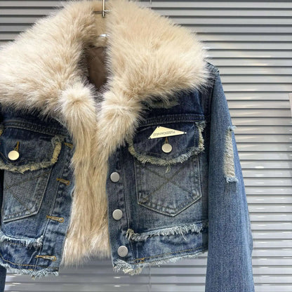 Women's Fur Collar Denim Jacket