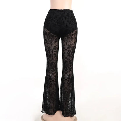 Y2K Gothic Lace Flare Mesh Pants
