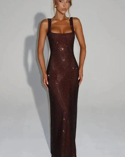 Sexy Backless Sequined Maxi Dress
